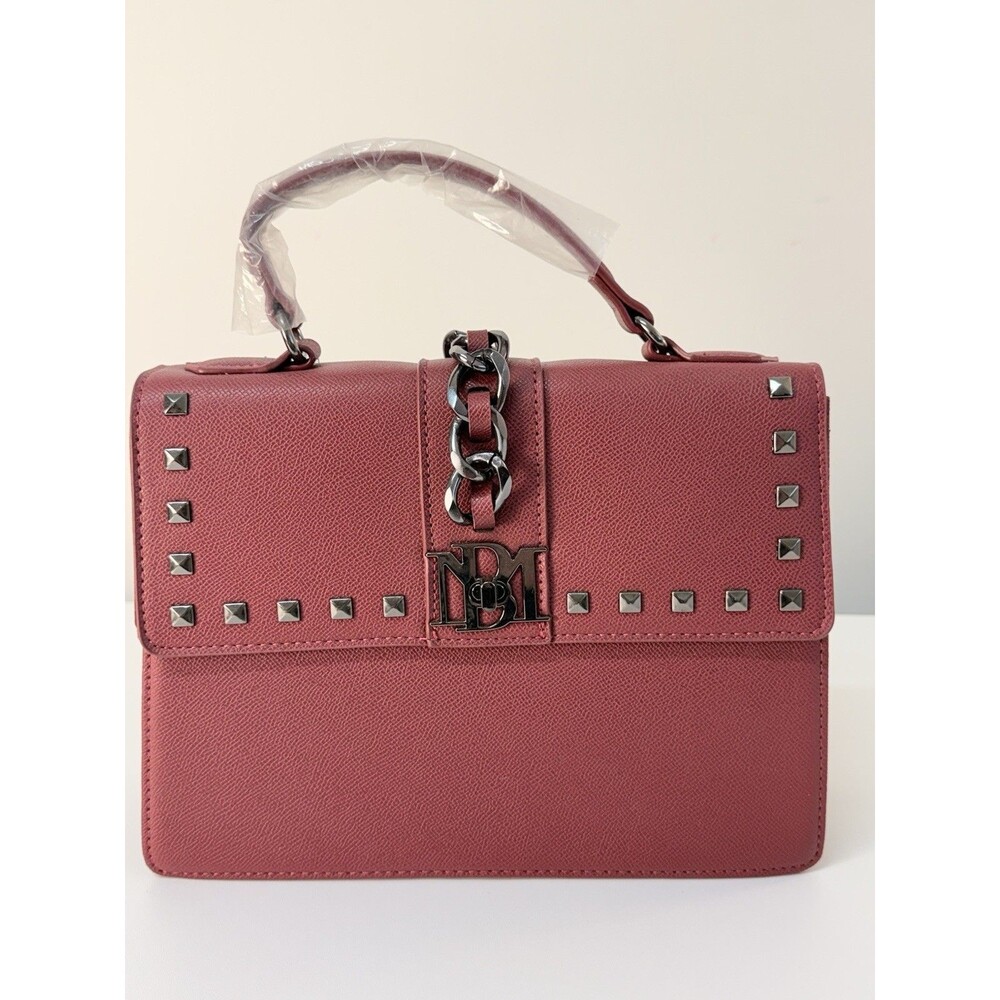 Badgley Mischka Merlot Wine Red Gunmetal Hardware Studs Satchel Crossbody NWT